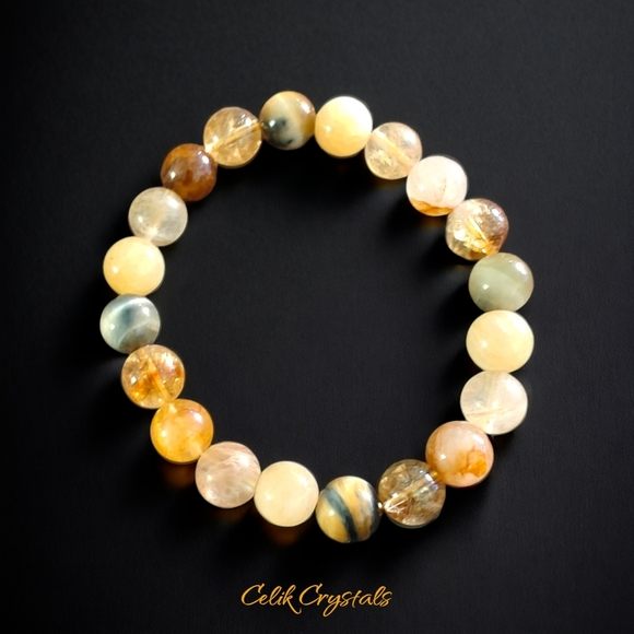 Citrine Bracelet with 10mm Beads and Other Natural Stones Unisex - Picture 3 of 7